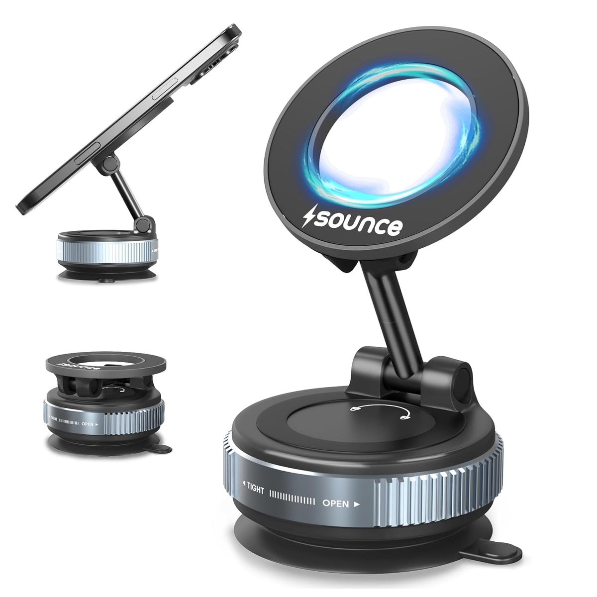 Universal Magnetic Phone Mount with 360° Use in Cars, Home Gyms, Mirrors, and Showers