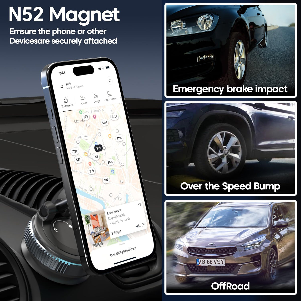 Universal Magnetic Phone Mount with 360° Use in Cars, Home Gyms, Mirrors, and Showers