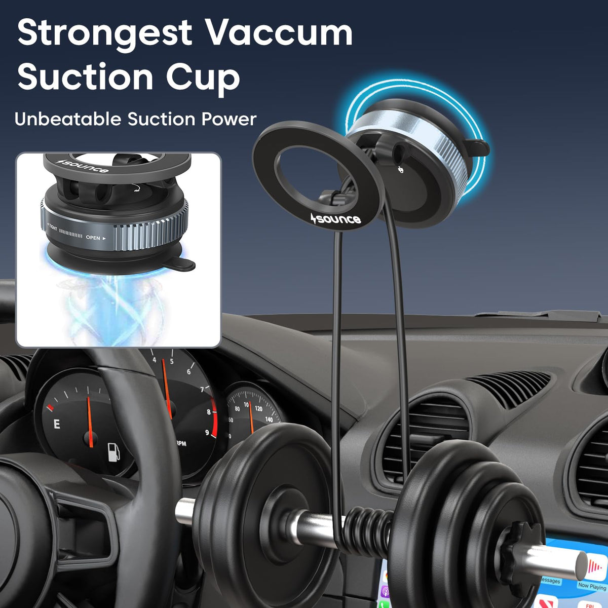 Universal Magnetic Phone Mount with 360° Use in Cars, Home Gyms, Mirrors, and Showers