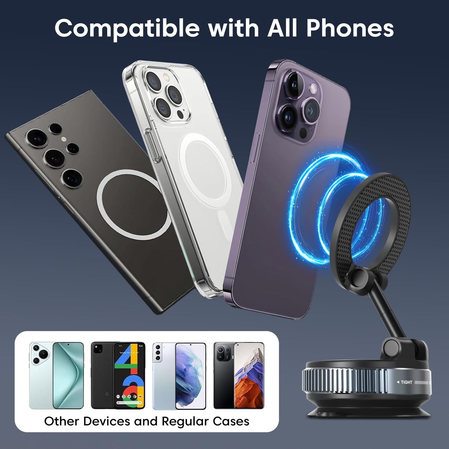 Universal Magnetic Phone Mount with 360° Use in Cars, Home Gyms, Mirrors, and Showers